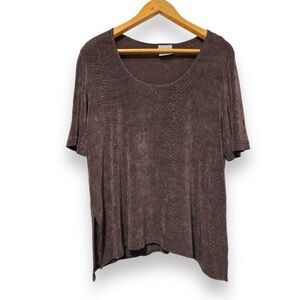 Vintage 90s Rabbit Rabbit Rabbit Designs Brown Snake Print Stretch Shirt Size 16